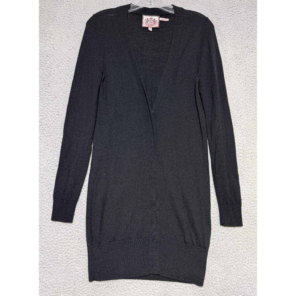 Vintage 100% Merino Wool Juicy Couture Long Sleeve Long Black Cardigan Size M